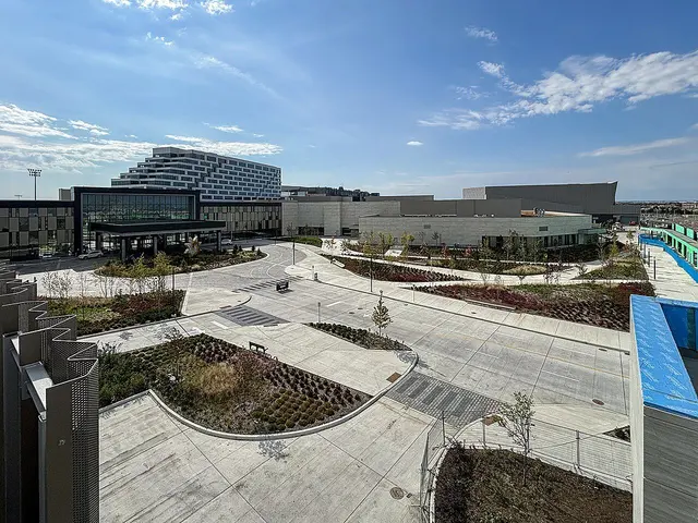 Great Canadian Casino Resort Toronto and its hotel tower, seen across the landscaped grounds.